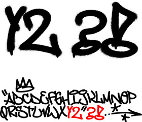 Spray graffiti tagging font. Letters ''Y'', ''Z'', question mark and exclamation mark. Part 7