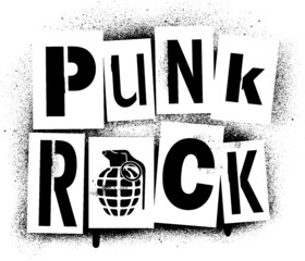 ''Punk Rock'' spray graffiti stencil and hand grenade silhouette. For t-shirt, posters... © Dusan