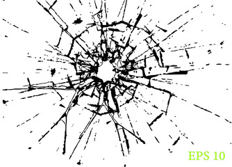 Broken glass, cracks, bullet marks on glass. High resolution. Texture glass with black hole. You can easy change colors or sizes.