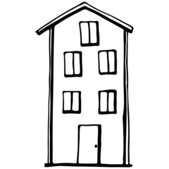 vector illustration, doodle style drawing in black, stylized house, isolate on a white background
