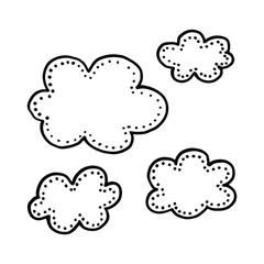 Hand-drawn black and white marker set of clouds.