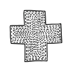 Hand-drawn black and white marker with a dagger cross.