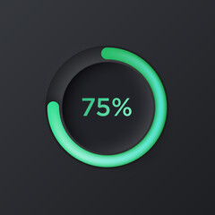 Soft blac circular counter for UI interface in neumorphism style. Trending Vector design UX element.