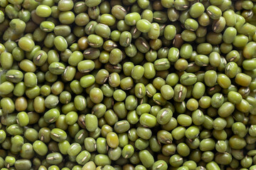 Raw green Mung beans close up