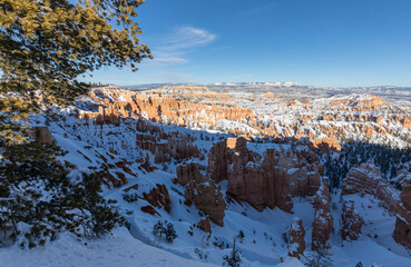 Scenic Snow Covered Landscape in Bryce Canyon Utah in Winter