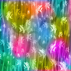 School group of colorful fish and waves on abstract colorful backround. Artistic illustration.