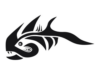 Fish logo creative design. Black shape on wihite background. Vector illustration.