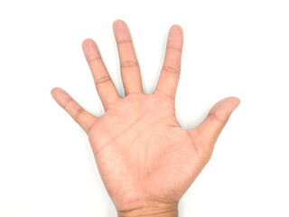 A hand showing five fingers isolated on white background with clipping path included.