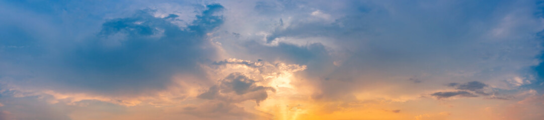 Fototapeta na wymiar Twilight panorama sky background with colorful cloud in dusk. Panoramic image.