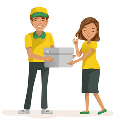 Deliveryman package delivery for woman.