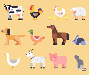 Farm animals set in flat design