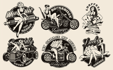 Set of vintage pin-up girls for apparel, logos, posters, and many other uses. - obrazy, fototapety, plakaty