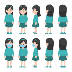 Set of little girl in new normal life wearing a surgical protective Medical mask for preventcoronavirus, Health care concept.