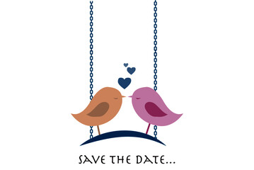 Two birds in love kissing, suitable for wedding invitation card.