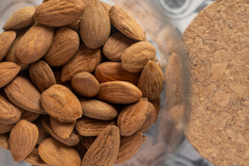 Close up of healthy organic bio almonds 