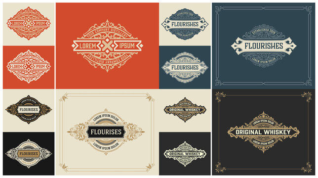 Set of Vintage Luxury Logos Template Design, Frame, Product Tags. Retro Emblem Design. Vector illustration