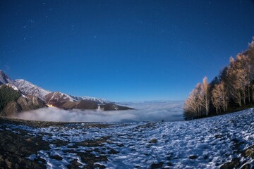 Prato nevoso resort at night in Piedmont Alps Italy