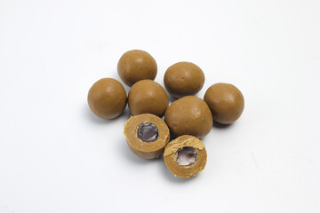 Spherical chocolate on a white background