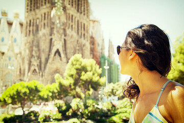 young woman visiting Barcelona, spain  - 355902925
