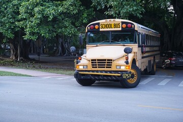 Fototapeta na wymiar school bus miami usa drive