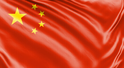 Banner. Realistic flag. China flag blowing in the wind. Background silk texture. 3d illustration.