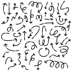 black hand drawn arrows set icon template color editable. Art design grunge sketch handmade watercolor doodle symbol vector sign isolated on white background. Simple logo vector illustration for graph