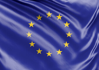 Banner. Realistic flag. Waving flag of the European Union. 3d illustration.