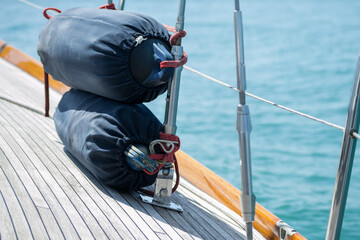 fender buoy or defenses on sailing boat to protect them in the berths.