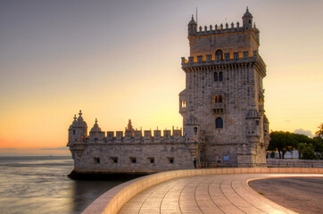 Belem tower at sunset, lisbon, portugal