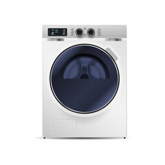 realistic washing machine isolated on white background front view of steel washer domestic household appliance concept vector illustration