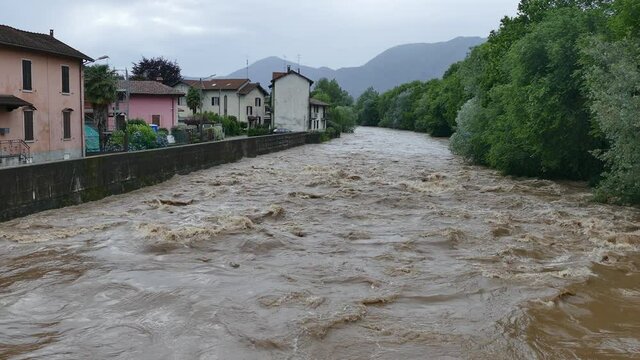 Tresa river in flood after heavy rains
