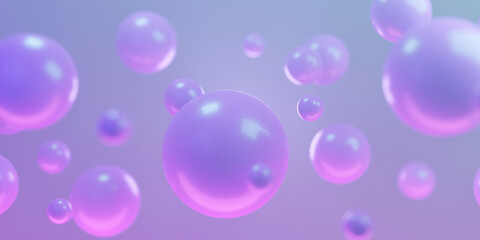 Abstract background with flying spheres, 3D render