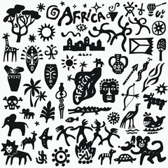 africa symbols doodle set