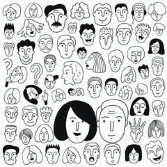 faces of people - hand drawn doodle set