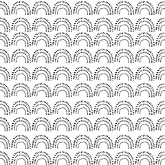 Rainbow shape texture, curves, arcs. u shaped abstract seamless black and white pattern. Hand drawn vector illustration. © alicia