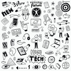 information technology doodle set