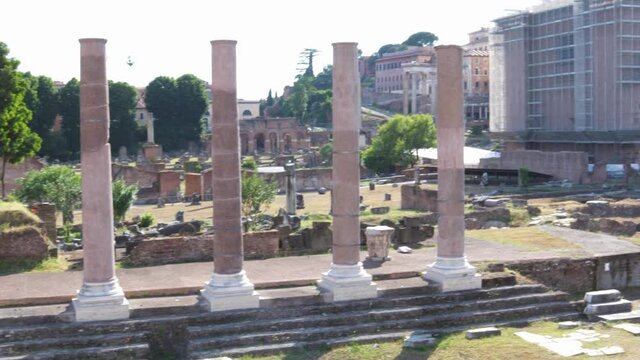 Archaeological excavations of the ancient Roman Forum. Overview on the ancient Roman Forum in the historical center of the capital. The excavations of ancient Rome in the city.