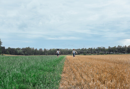 twin boys in a field