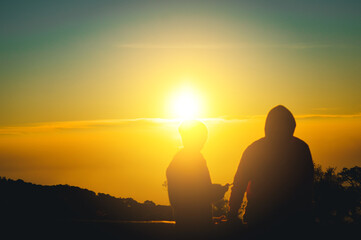 Fototapeta na wymiar silhouette of a man on the sunset