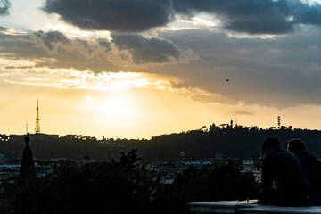Rome, Italy, June 2020: watch the sunset from the terrace of the pincio in Rome