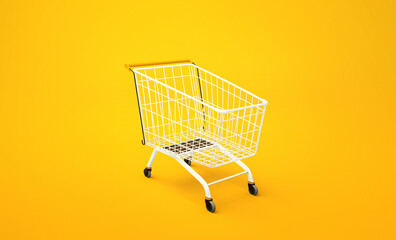 Cart for products on a yellow background. 3D render