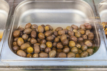 Green olives in the oriental market	