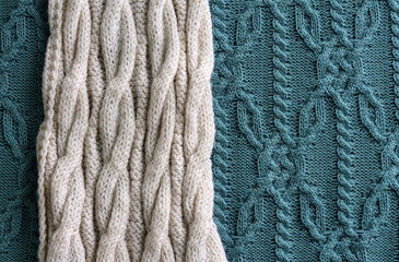 Blue and white color knitted textured textile background