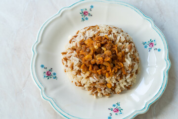 Lebanese Mujadara Rice and Lentils Pilaf with Vermicelli / Pilav.