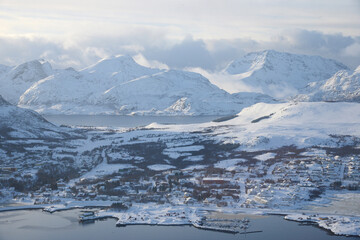 Fototapeta na wymiar Lofoten Island aerial view in Winter