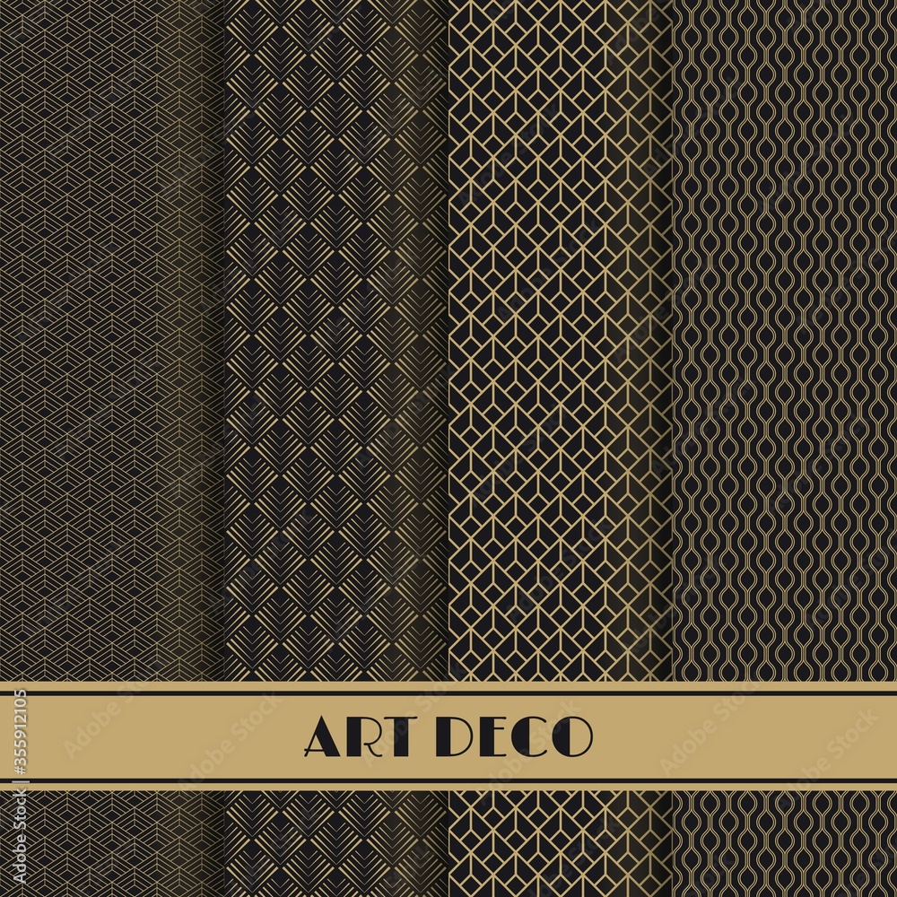 Aufkleber Set of art deco seamless pattern. Vector illustration vintage design. Abstract seamless geometric patterns