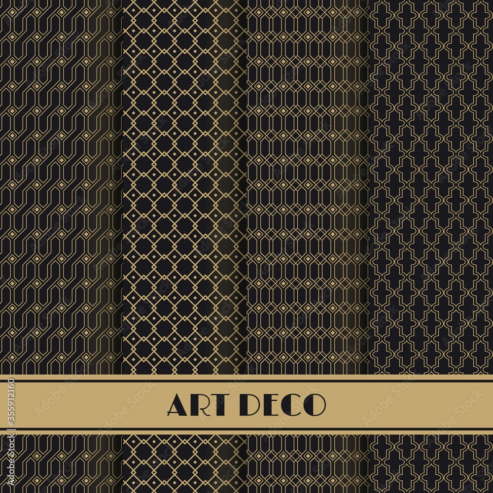 Poster set of art deco seamless pattern. vector illustration vintage design. abstract seamless geometric pa
