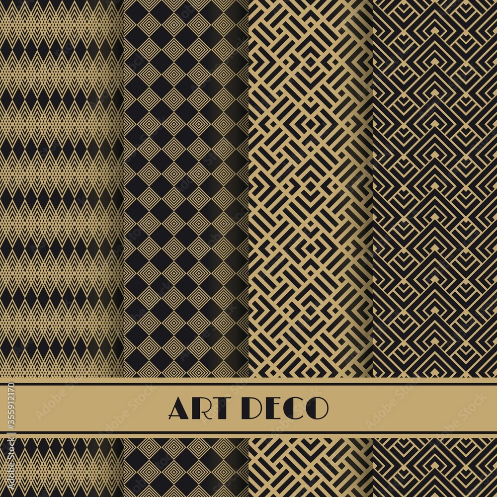 Poster set of art deco seamless pattern. vector illustration vintage design. abstract seamless geometric pa