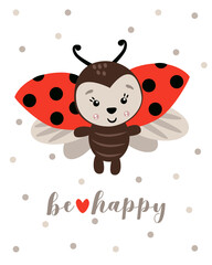 poster be happy with ladybug - vector illustration, eps