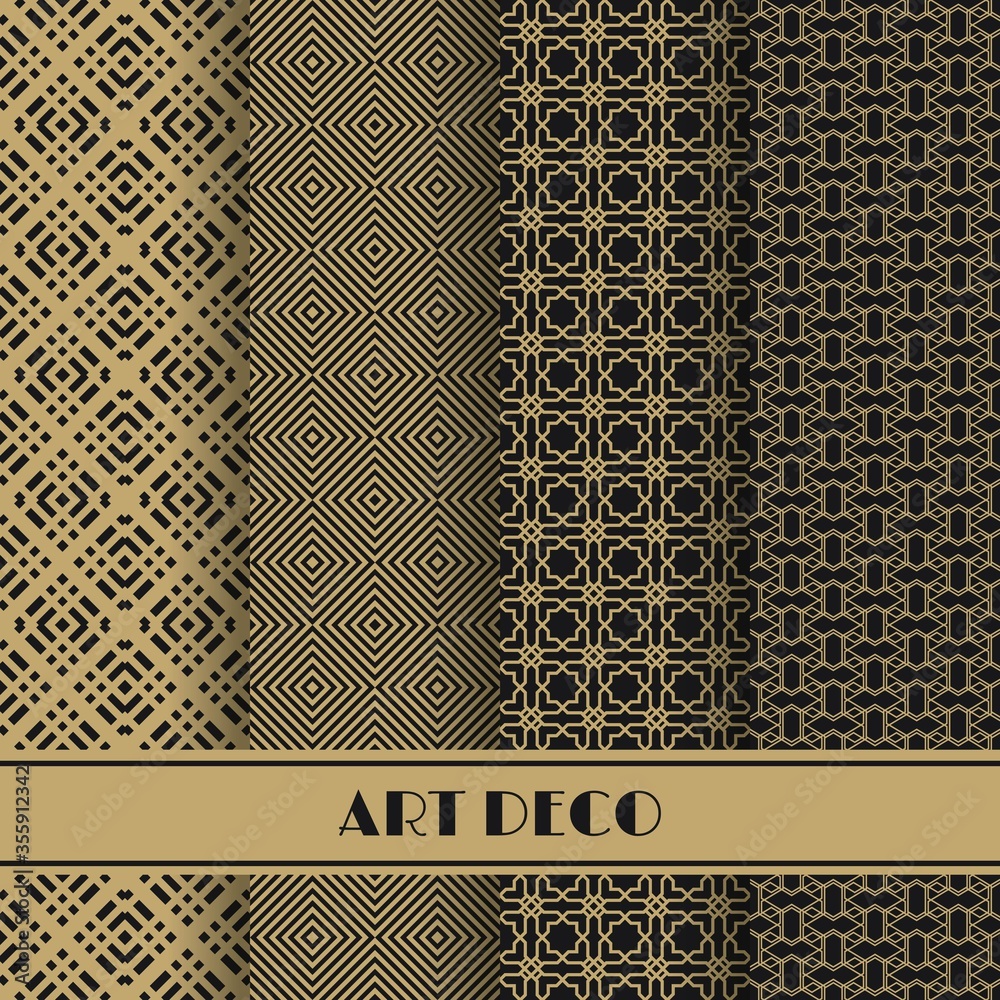 Aufkleber Set of art deco seamless pattern. Vector illustration vintage design. Abstract seamless geometric patterns
